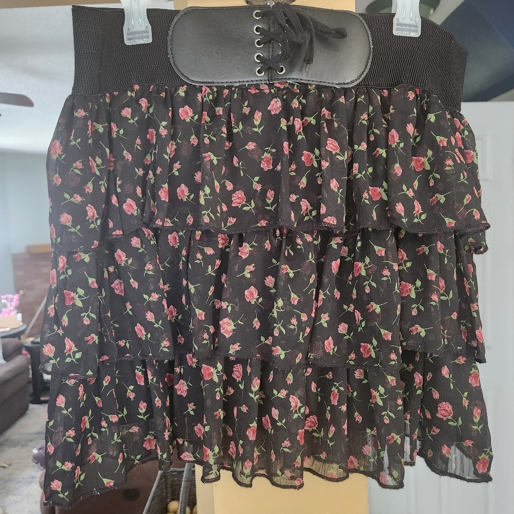 Deb Belted Ruffled Floral Mini Skirt